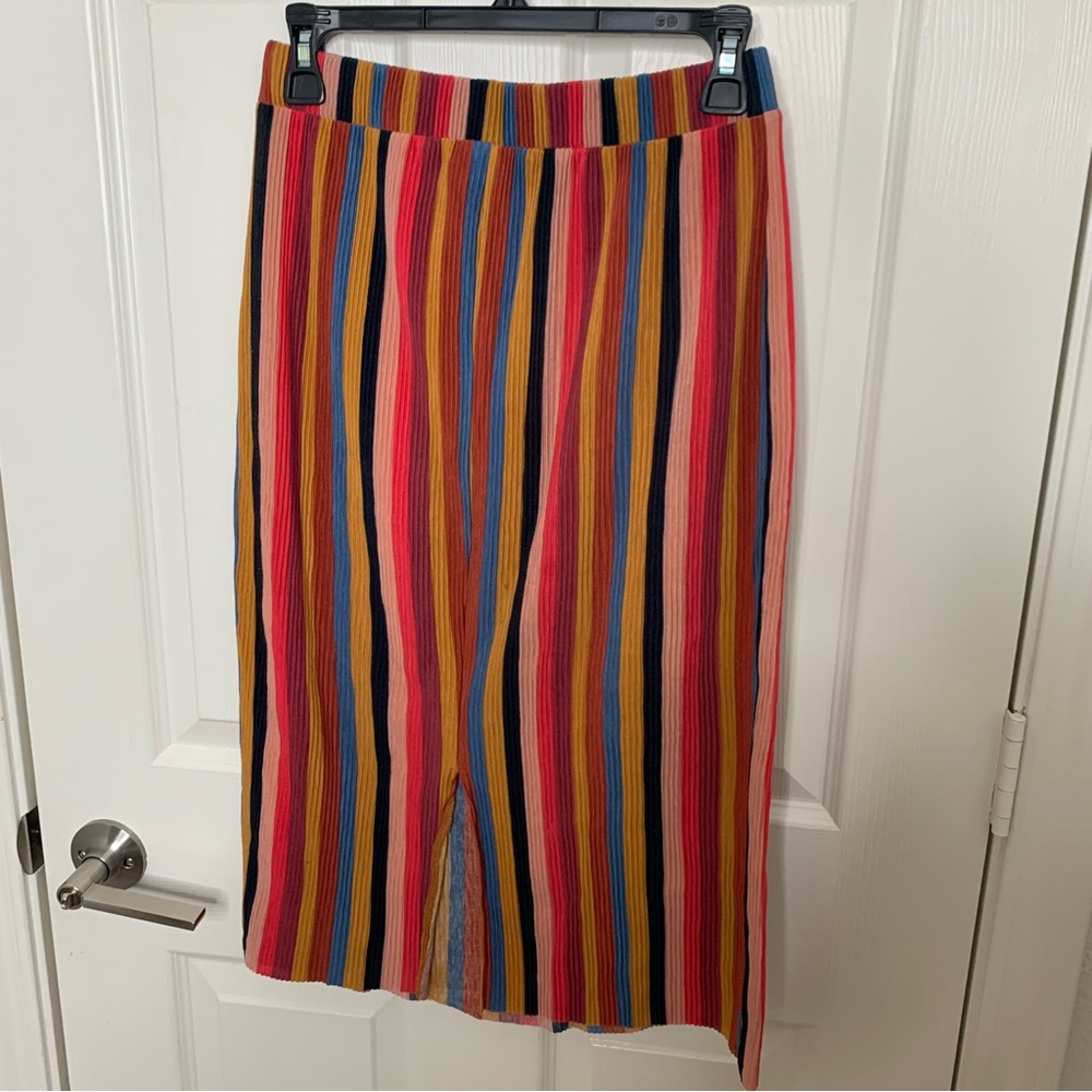 Wild Fable Pleated Striped Multicolor Midi Skirt - Picture 2 of 6